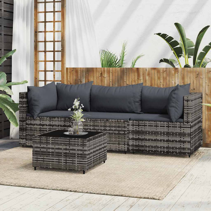 Set mobilier de grădină cu perne, 4 piese, gri, poliratan - WALTI WALTI