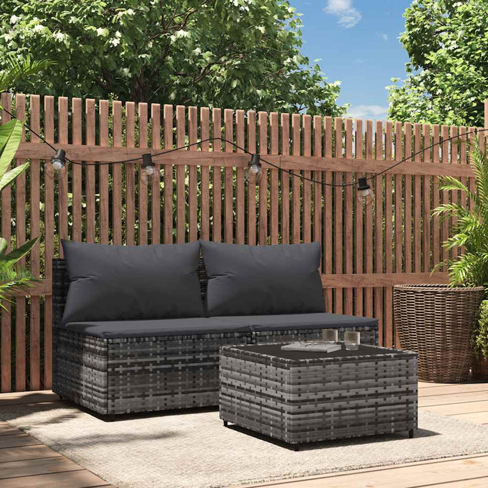 Set mobilier de grădină cu perne, 3 piese, gri, poliratan - WALTI WALTI