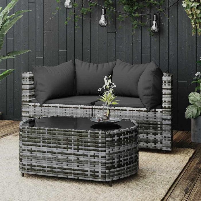 Set mobilier de grădină cu perne, 3 piese, gri, poliratan - WALTI WALTI