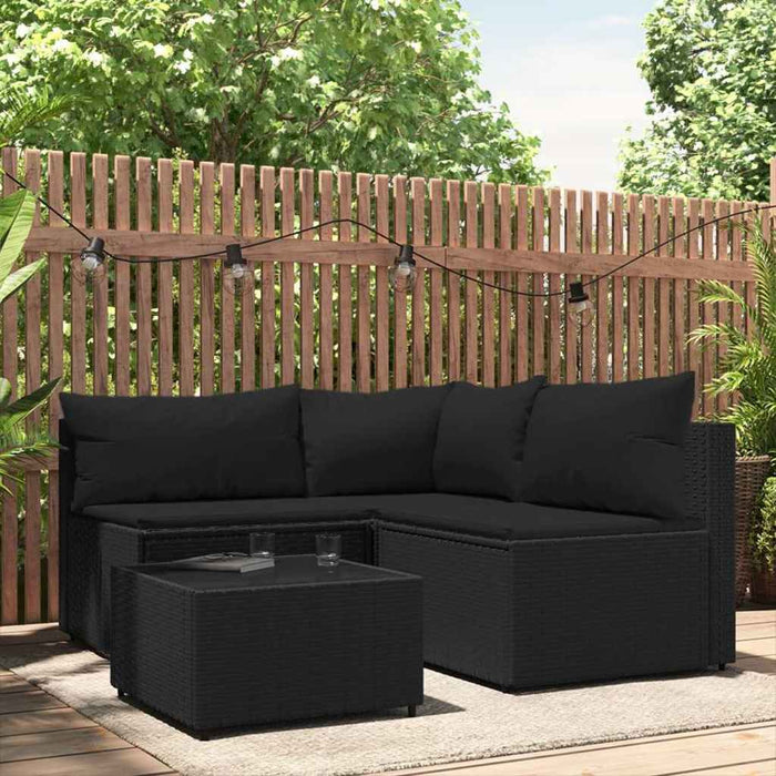 Set mobilier relaxare grădină 4 piese cu perne poliratan negru - WALTI WALTI