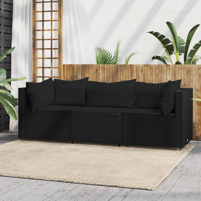 Set mobilier de grădină cu perne, 3 piese, negru, poliratan - WALTI WALTI