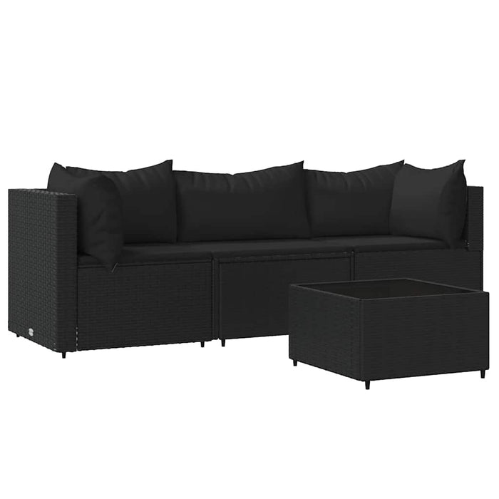 Set mobilier relaxare grădină 4 piese cu perne poliratan negru WALTI