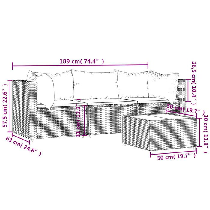 Set mobilier relaxare grădină 4 piese cu perne poliratan negru WALTI