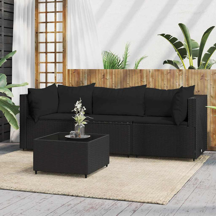 Set mobilier relaxare grădină 4 piese cu perne poliratan negru WALTI