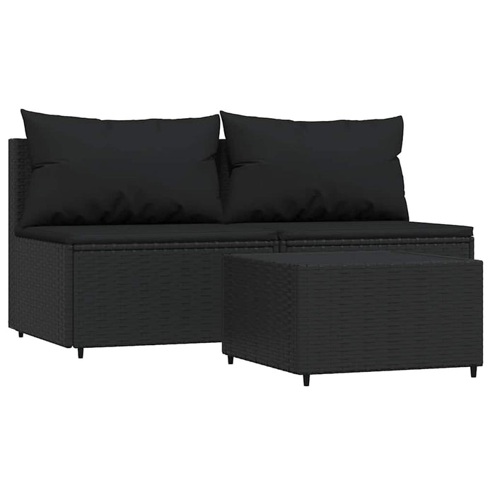 Set mobilier de grădină cu perne, 3 piese, negru, poliratan - WALTI WALTI