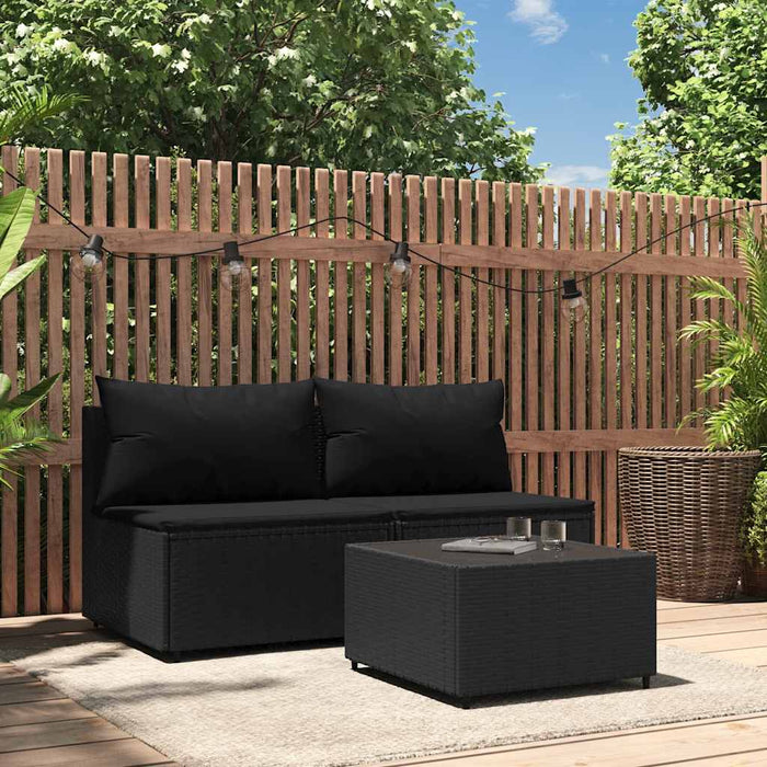Set mobilier de grădină cu perne, 3 piese, negru, poliratan - WALTI WALTI