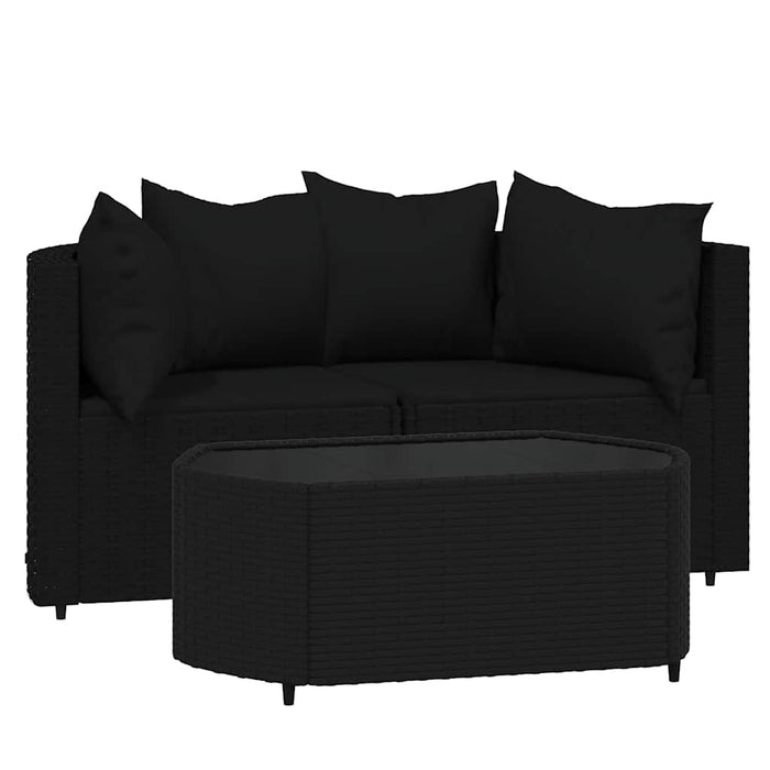 Set mobilier de grădină cu perne, 3 piese, negru, poliratan - WALTI WALTI
