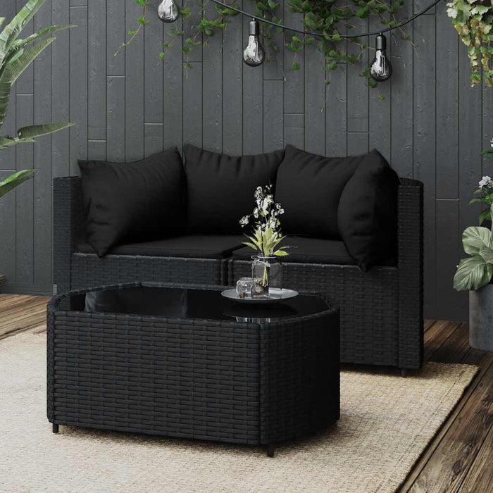 Set mobilier de grădină cu perne, 3 piese, negru, poliratan - WALTI WALTI
