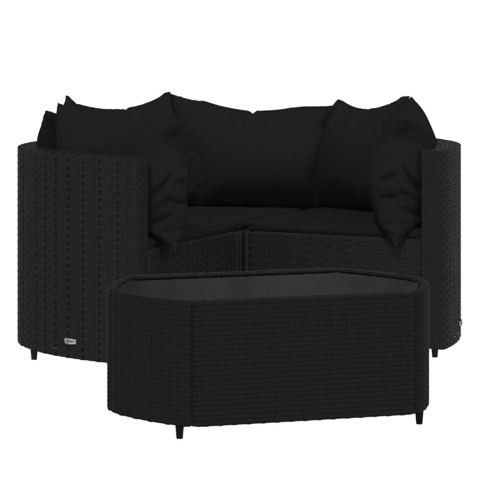 Set mobilier relaxare grădină 4 piese cu perne poliratan negru - WALTI WALTI
