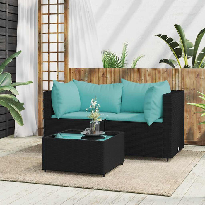 Set mobilier de grădină cu perne, 3 piese, negru, poliratan - WALTI WALTI
