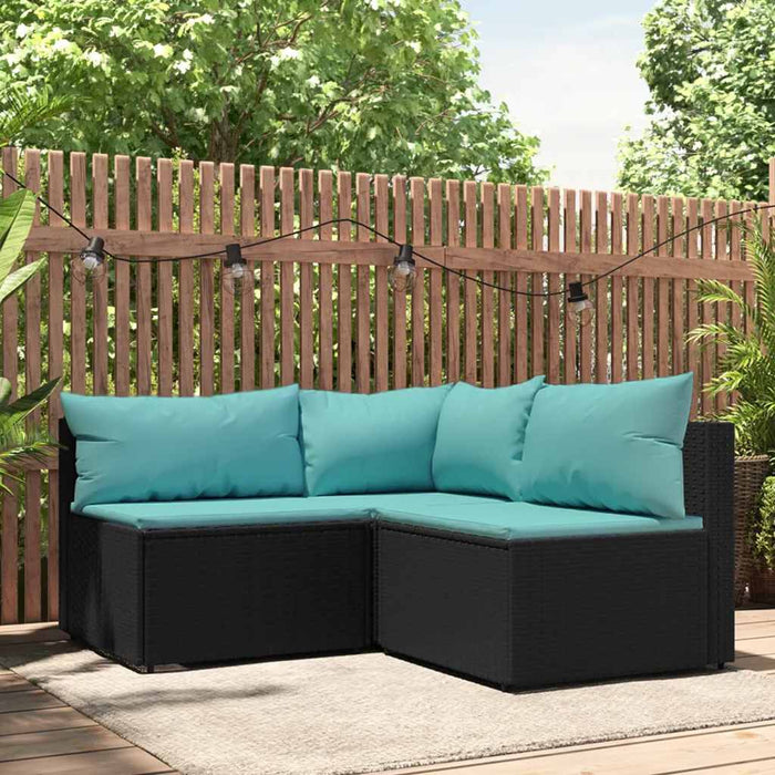 Set mobilier de grădină cu perne, 3 piese, negru, poliratan - WALTI WALTI