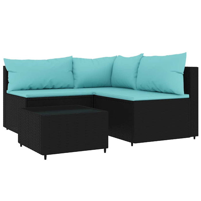 Set mobilier relaxare grădină 4 piese cu perne poliratan negru WALTI