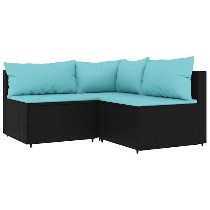 Set mobilier relaxare grădină 4 piese cu perne poliratan negru WALTI