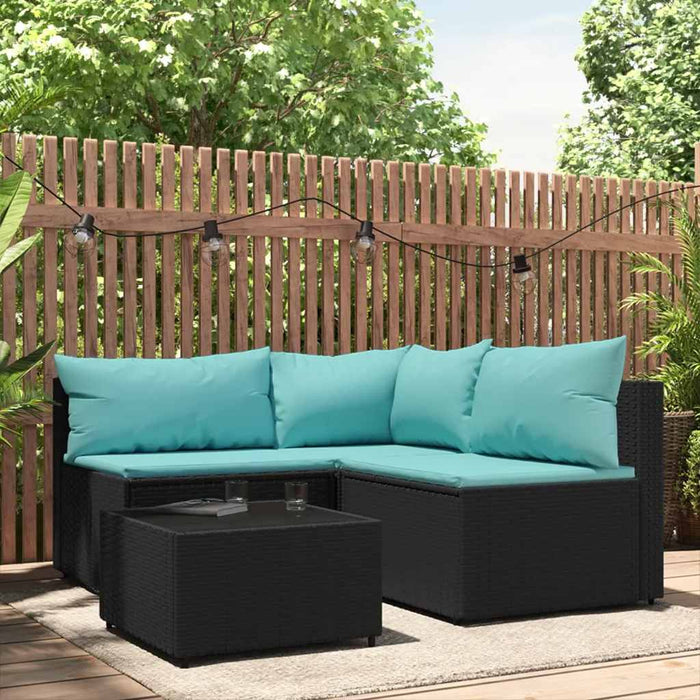Set mobilier relaxare grădină 4 piese cu perne poliratan negru WALTI