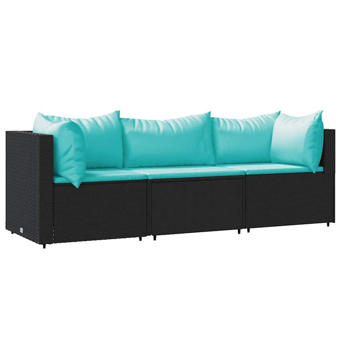 Set mobilier de grădină cu perne, 3 piese, negru, poliratan - WALTI WALTI