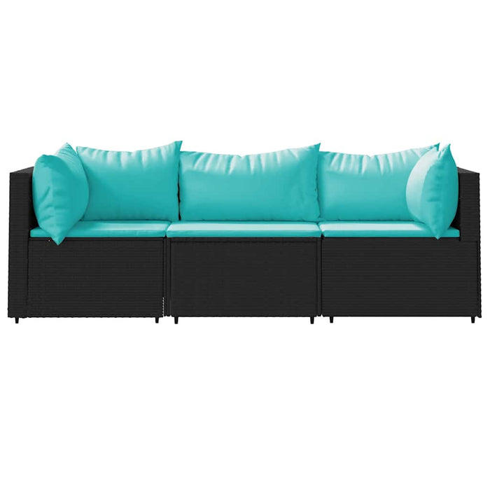Set mobilier de grădină cu perne, 3 piese, negru, poliratan - WALTI WALTI