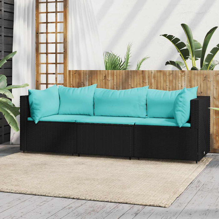 Set mobilier de grădină cu perne, 3 piese, negru, poliratan - WALTI WALTI