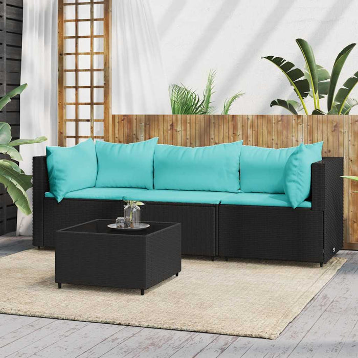 Set mobilier relaxare grădină 4 piese cu perne poliratan negru - WALTI WALTI