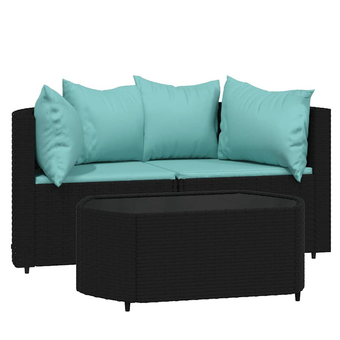 Set mobilier de grădină cu perne, 3 piese, negru, poliratan - WALTI WALTI