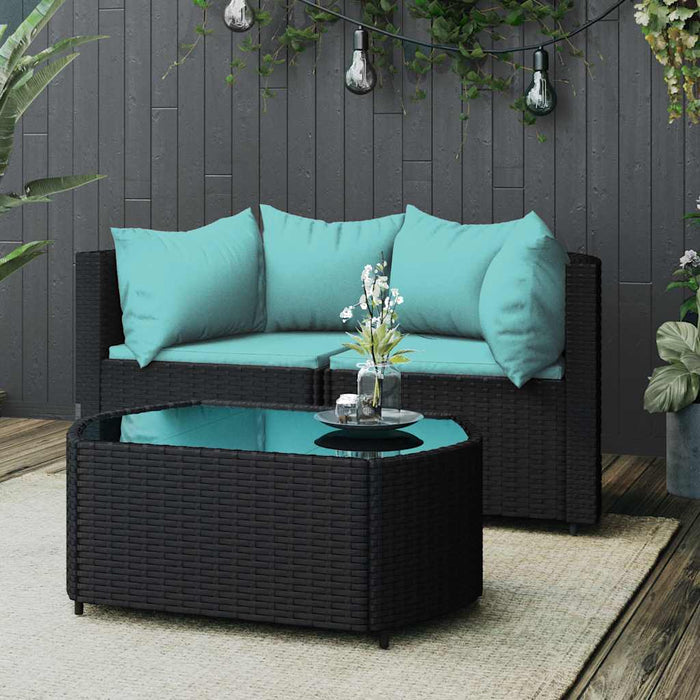Set mobilier de grădină cu perne, 3 piese, negru, poliratan - WALTI WALTI