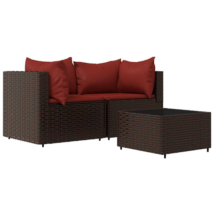 Set mobilier de grădină cu perne, 3 piese, maro, poliratan - WALTI WALTI