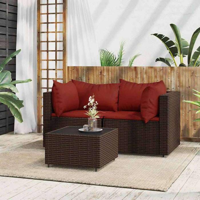 Set mobilier de grădină cu perne, 3 piese, maro, poliratan - WALTI WALTI