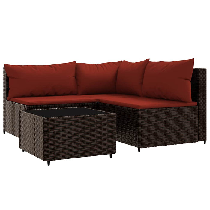 Set mobilier de grădină cu perne, 4 piese, maro, poliratan WALTI