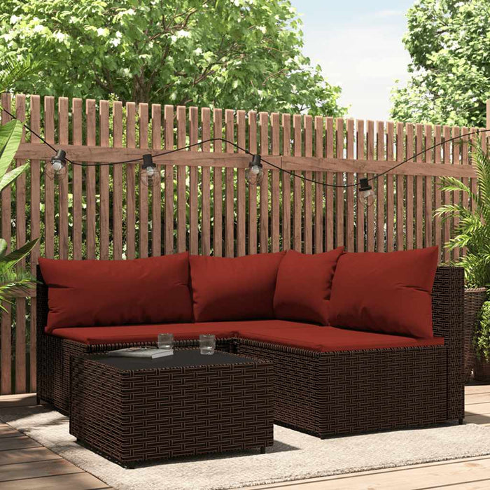Set mobilier de grădină cu perne, 4 piese, maro, poliratan WALTI