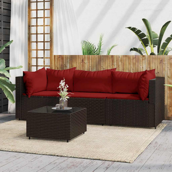Set mobilier de grădină cu perne, 4 piese, maro, poliratan WALTI