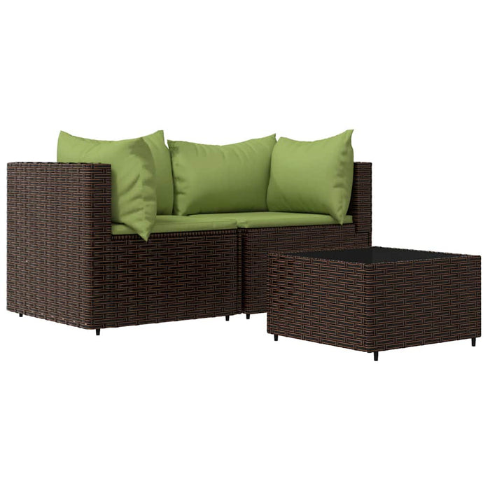 Set mobilier de grădină cu perne, 3 piese, maro, poliratan WALTI