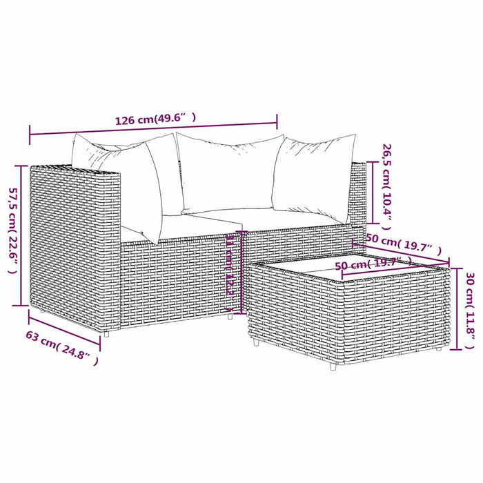 Set mobilier de grădină cu perne, 3 piese, maro, poliratan WALTI