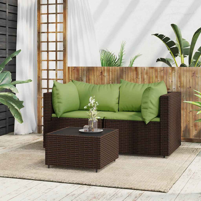 Set mobilier de grădină cu perne, 3 piese, maro, poliratan WALTI