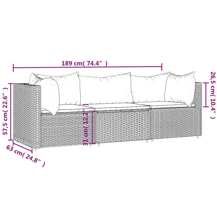 Set mobilier de grădină cu perne, 3 piese, maro, poliratan - WALTI WALTI