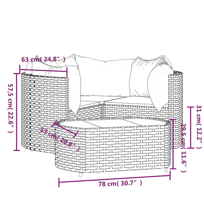 Set mobilier de grădină cu perne, 4 piese, maro, poliratan WALTI