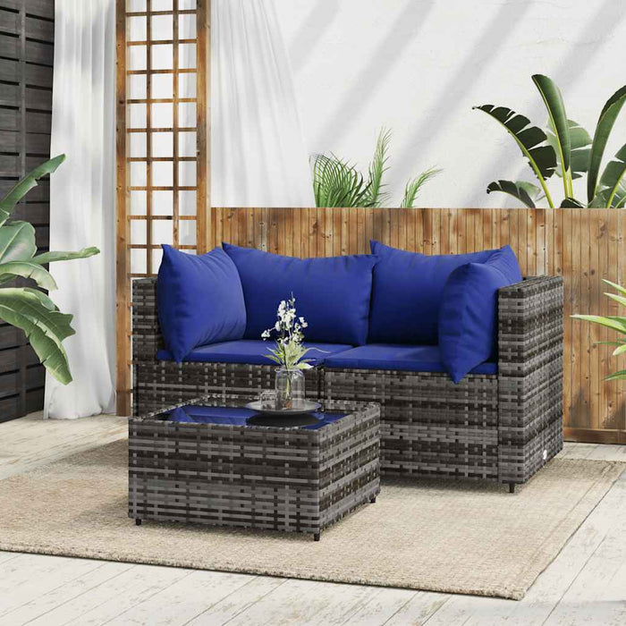 Set mobilier de grădină cu perne, 3 piese, gri, poliratan - WALTI WALTI