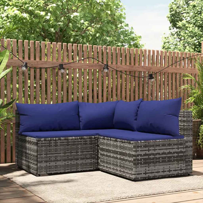 Set mobilier de grădină cu perne, 3 piese, gri, poliratan WALTI