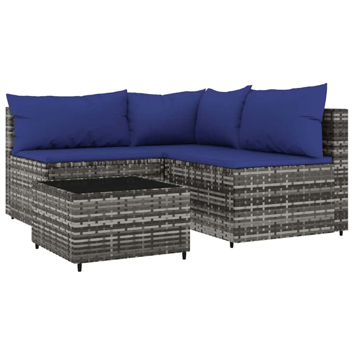 Set mobilier de grădină cu perne, 4 piese, gri, poliratan - WALTI WALTI