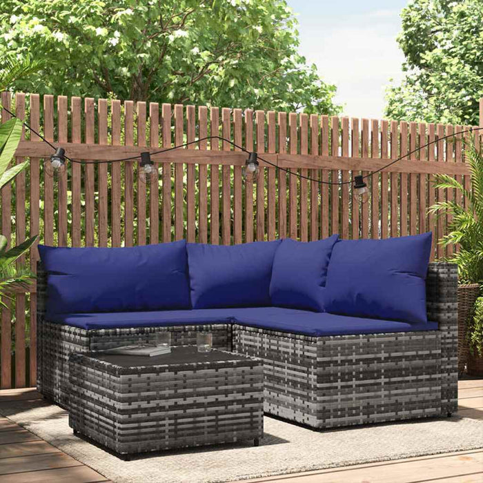 Set mobilier de grădină cu perne, 4 piese, gri, poliratan - WALTI WALTI