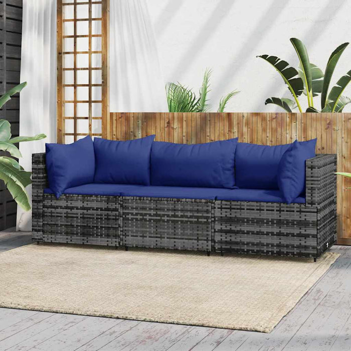Set mobilier de grădină cu perne, 3 piese, gri, poliratan - WALTI WALTI
