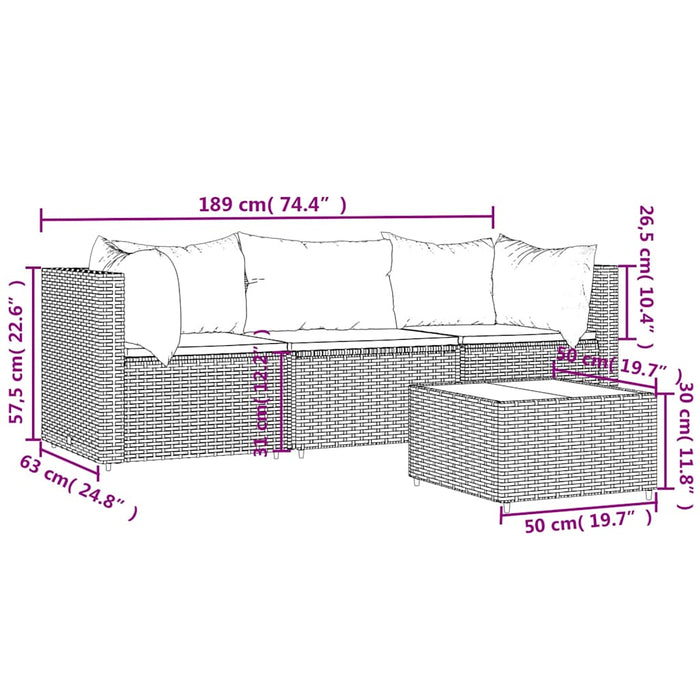 Set mobilier de grădină cu perne, 4 piese, gri, poliratan - WALTI WALTI