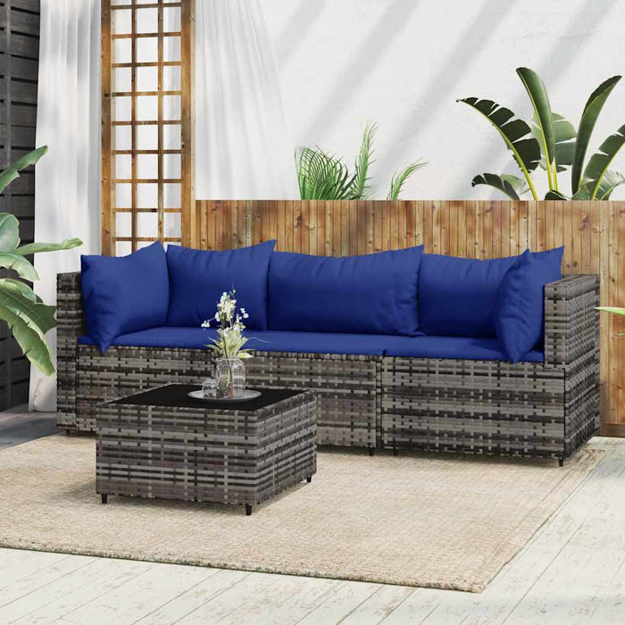 Set mobilier de grădină cu perne, 4 piese, gri, poliratan - WALTI WALTI