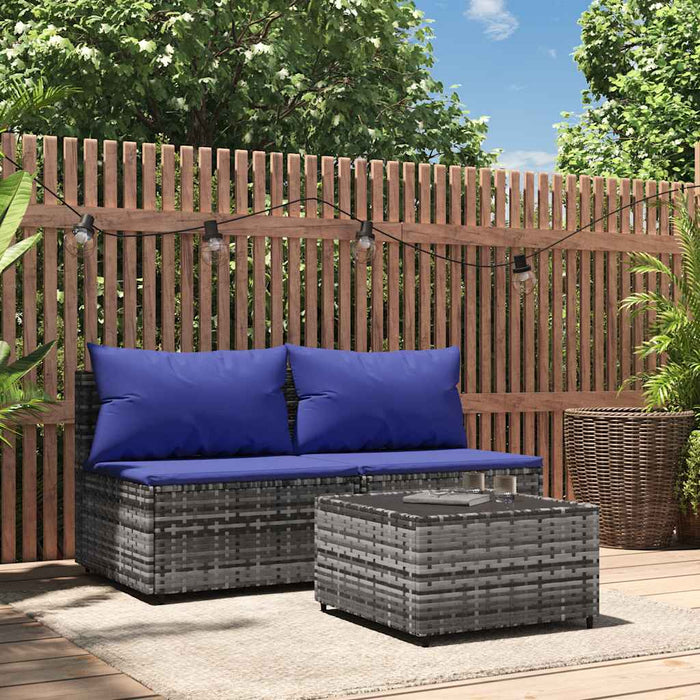 Set mobilier de grădină cu perne, 3 piese, gri, poliratan - WALTI WALTI