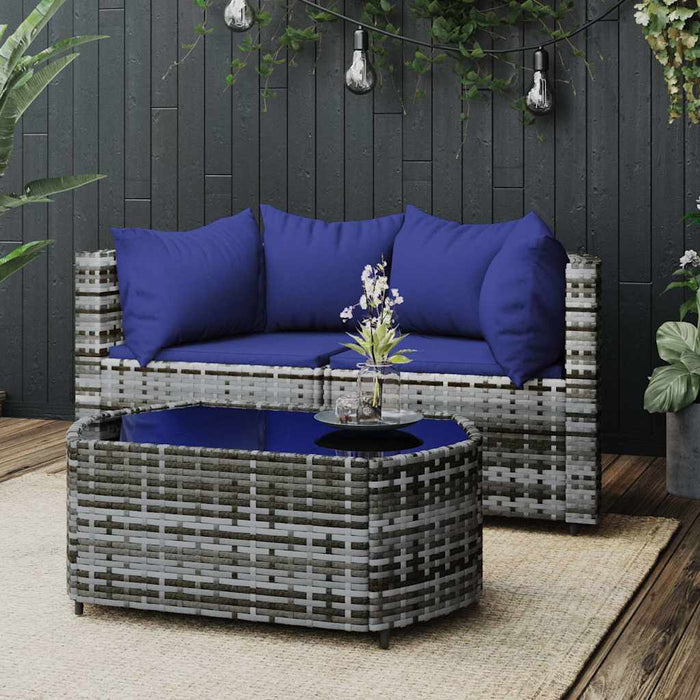 Set mobilier de grădină cu perne, 3 piese, gri, poliratan - WALTI WALTI