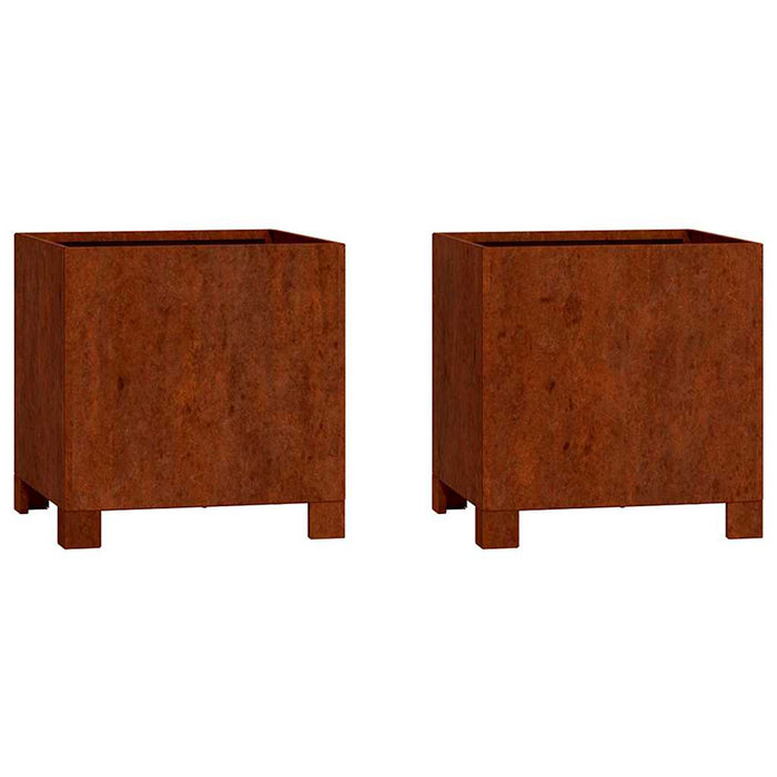 Jardinieră cu picioare, 2 buc, ruginiu, 30x30x30cm, oțel corten WALTI