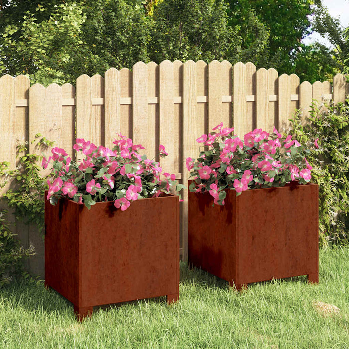 Jardinieră cu picioare, 2 buc, ruginiu, 30x30x30cm, oțel corten WALTI