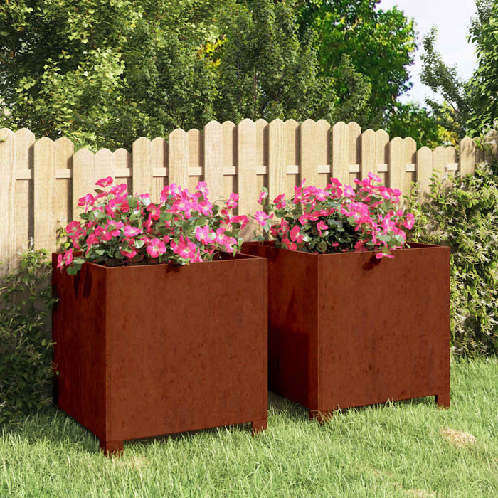 Jardiniere cu picioare 2 buc. ruginiu 40x40x40 cm oțel corten WALTI