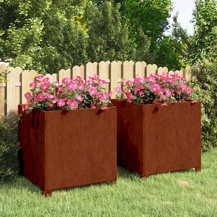 Jardiniere cu picioare 2 buc. ruginiu 50x50x50 cm oțel corten WALTI
