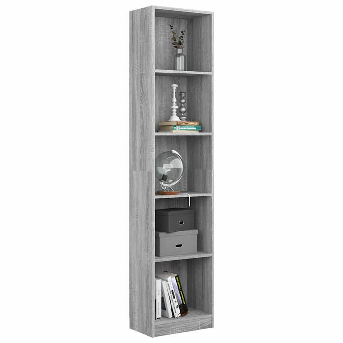 Bibliotecă cu 5 niveluri gri sonoma 40x24x175 cm lemn compozit WALTI