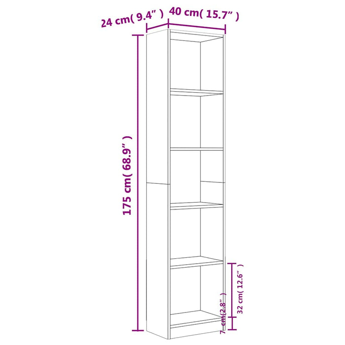 Bibliotecă cu 5 niveluri gri sonoma 40x24x175 cm lemn compozit WALTI