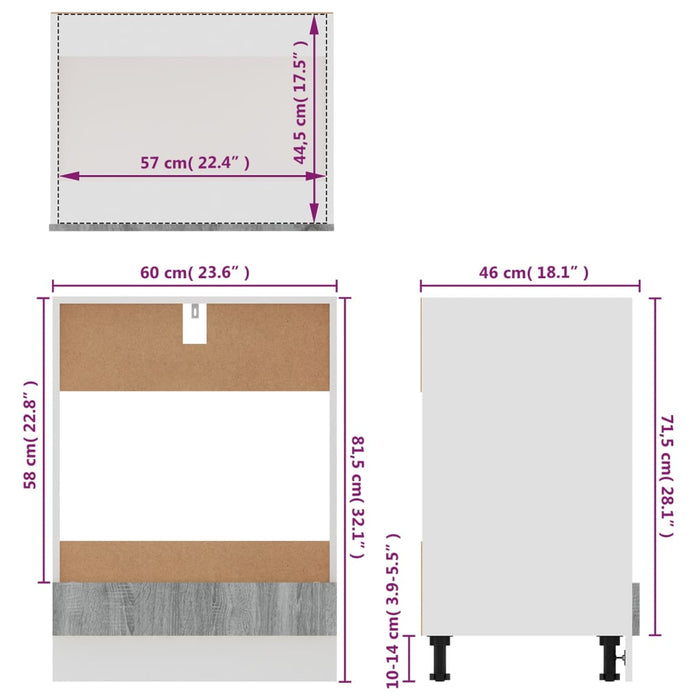 Dulap pentru cuptor, gri sonoma, 60x46x81,5 cm, lemn compozit WALTI